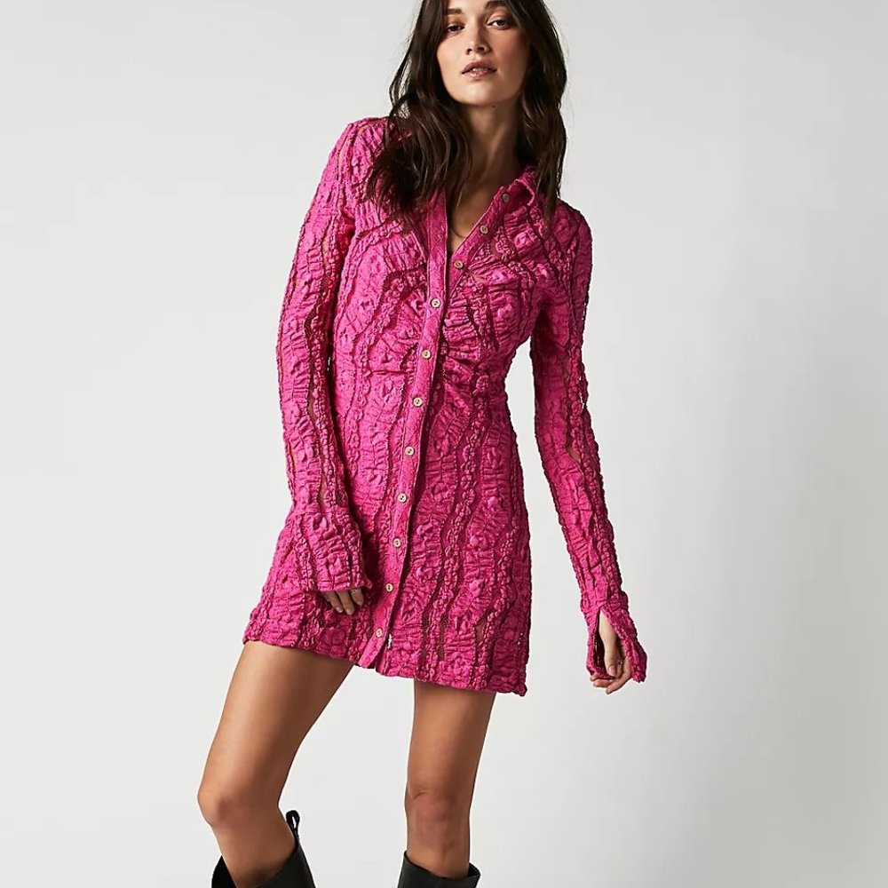 Free People Shayla Mini Dress Barbie PINK Gorgeous NEW Small S